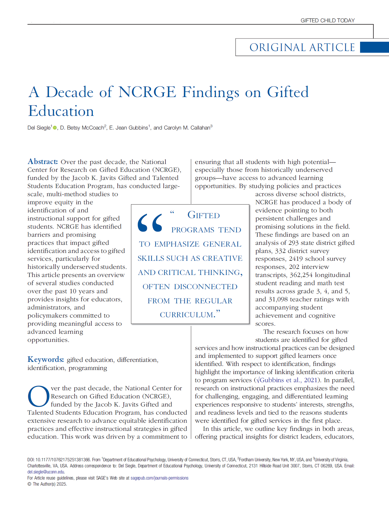 Graphic of first page of a Gifted Child Today article