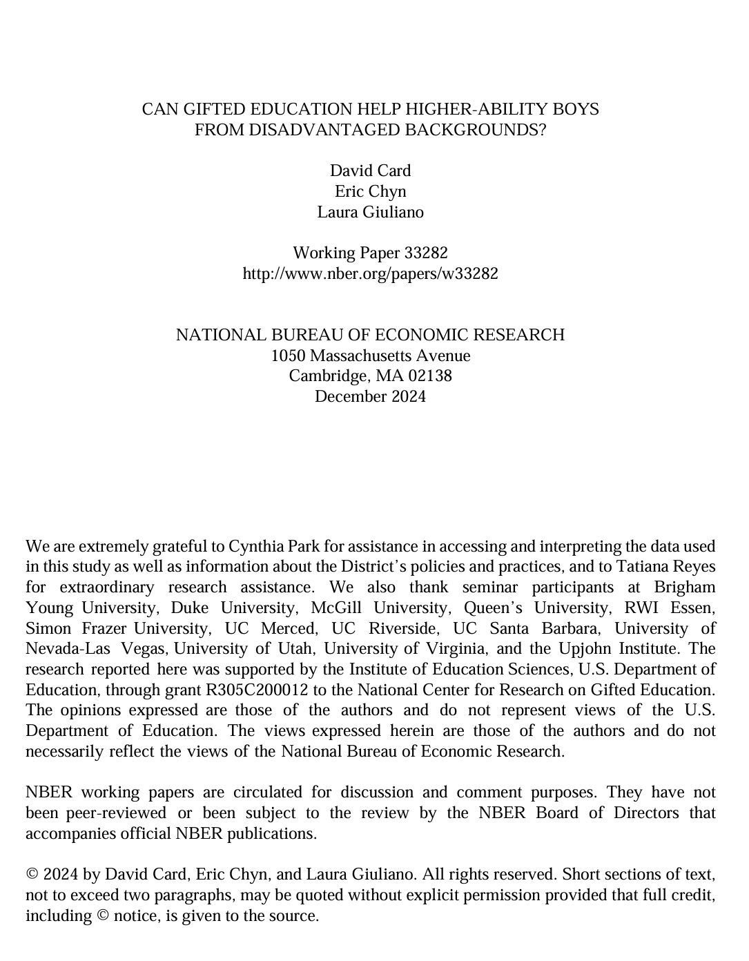 Cover of NBER research article